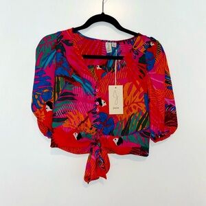 NWT Joie Magenta Red Parrot tropical print crop top